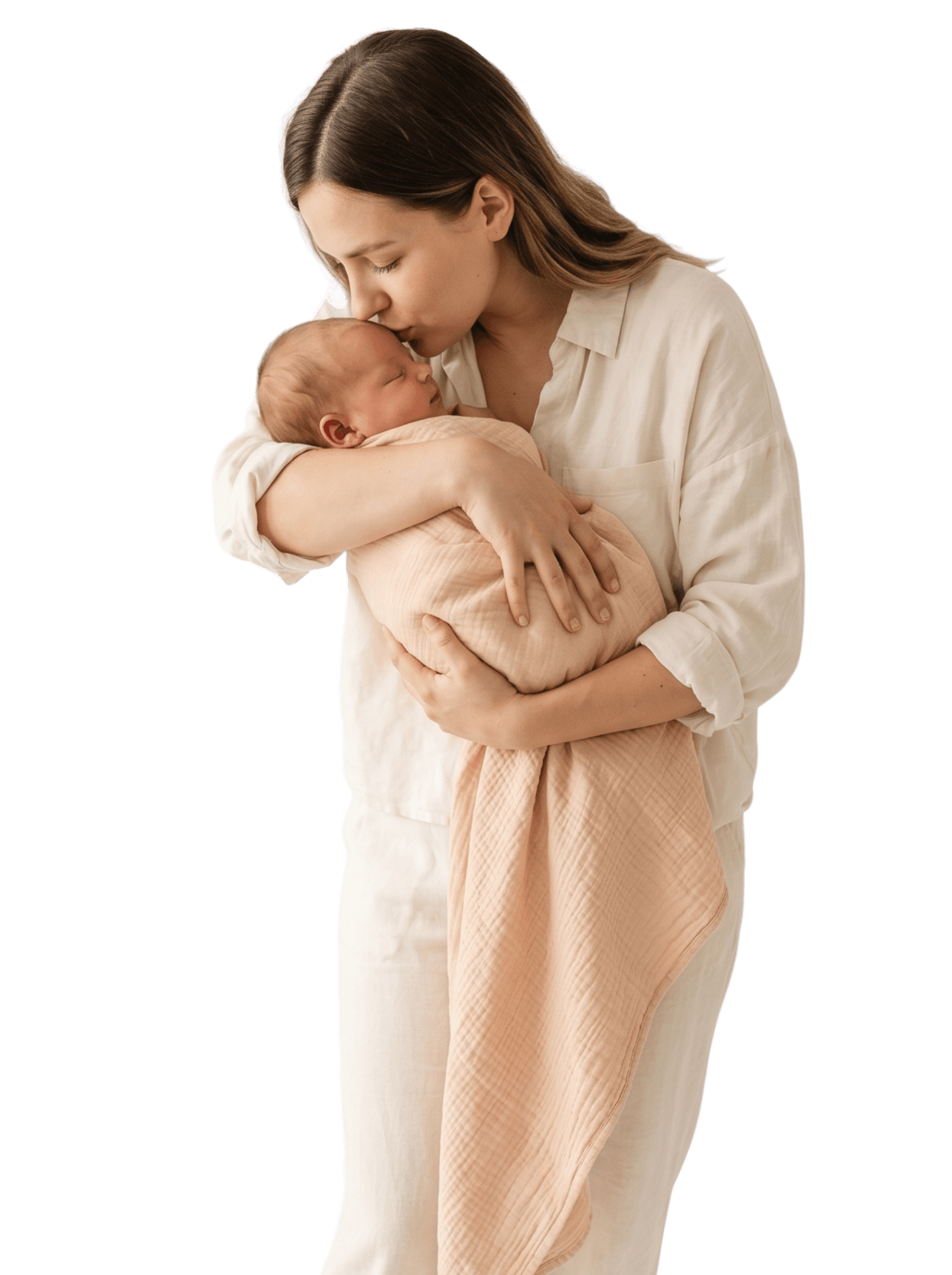 Mother kissing her newborn baby