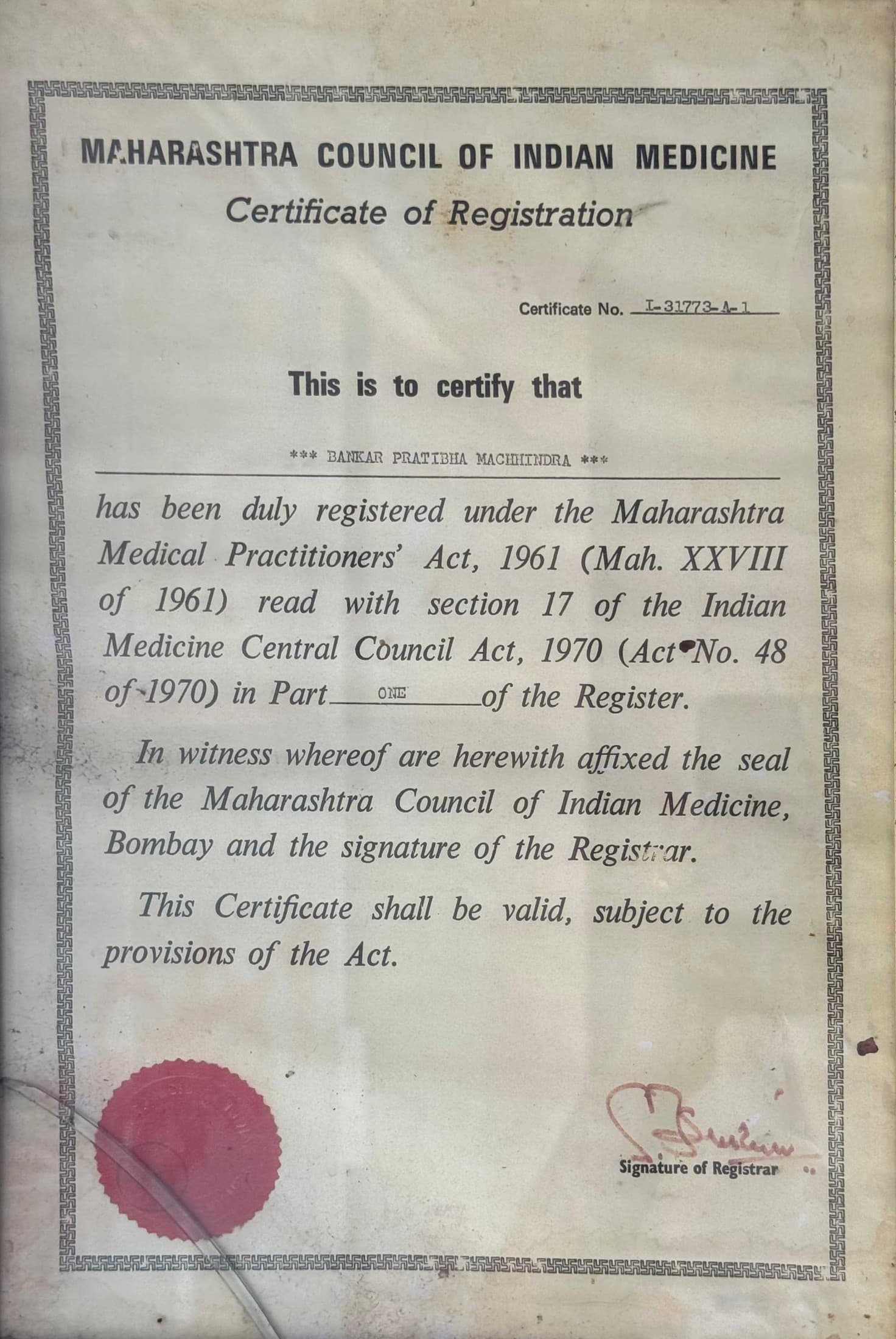 Medical Practitioner Registration Certificate